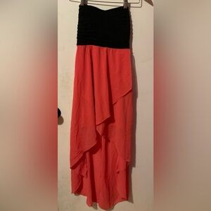 Casting LA Y2K women’s Asymmetrical Black and Coral strapless dress size S